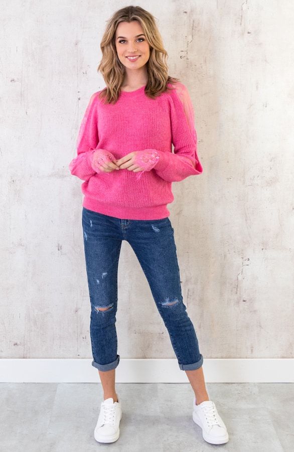Trui Kanten Mouwen Fuchsia – shoparchief, foto 4