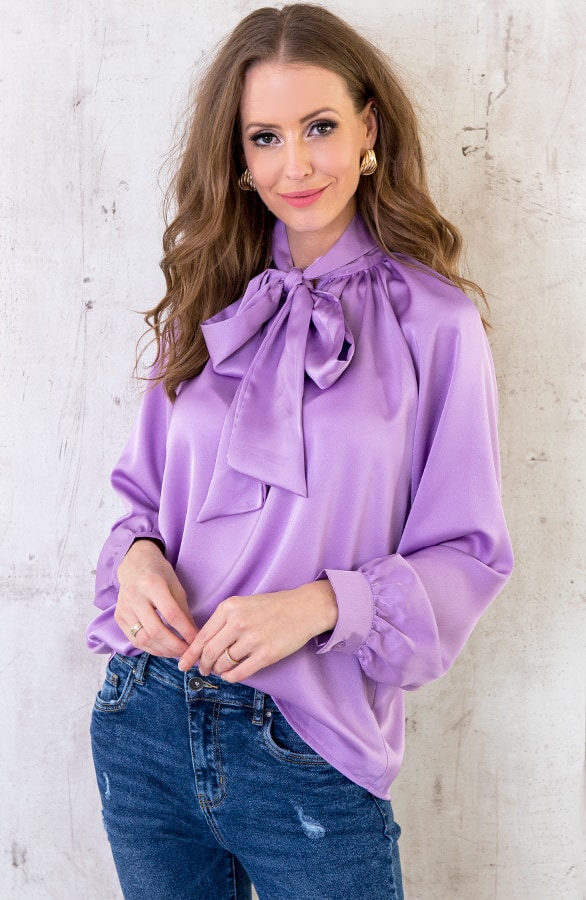 Zijde Blouse Met Strik Lila – shoparchief, foto 3