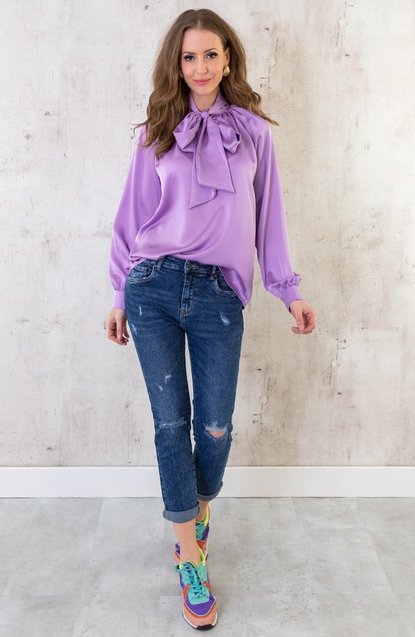 Zijde Blouse Met Strik Lila – shoparchief, foto 6