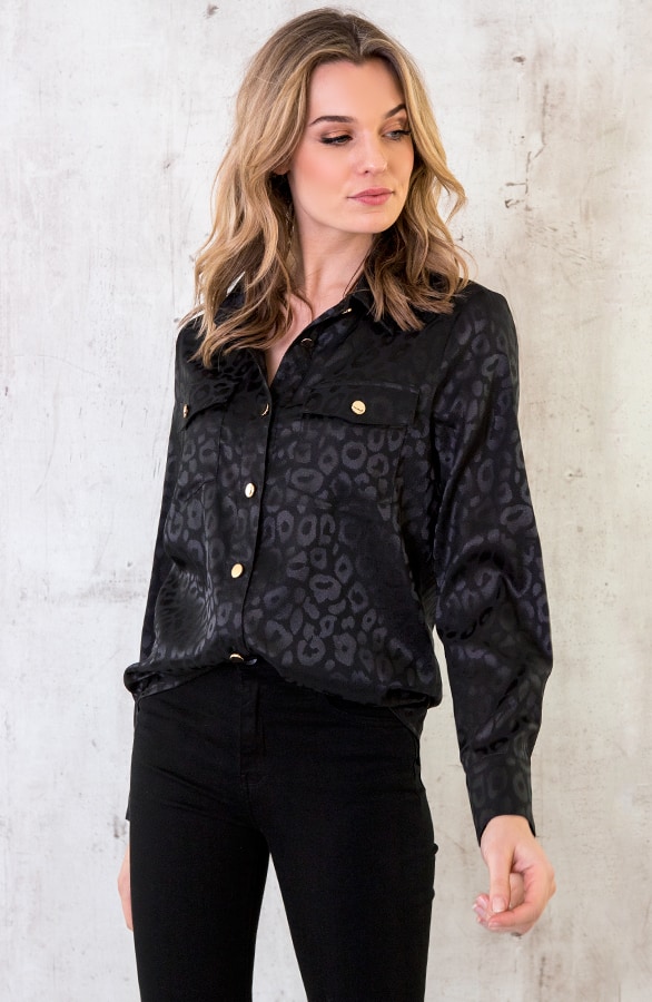 Zijde Leopard Blouse Zwart – shoparchief, foto 2