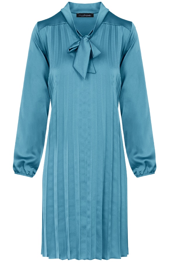 Zijde Plisse Jurk Turquoise – shoparchief