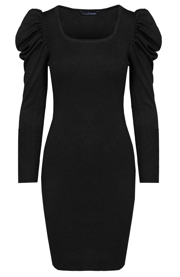Jurk Pofmouwen Dames Zwart – shoparchief