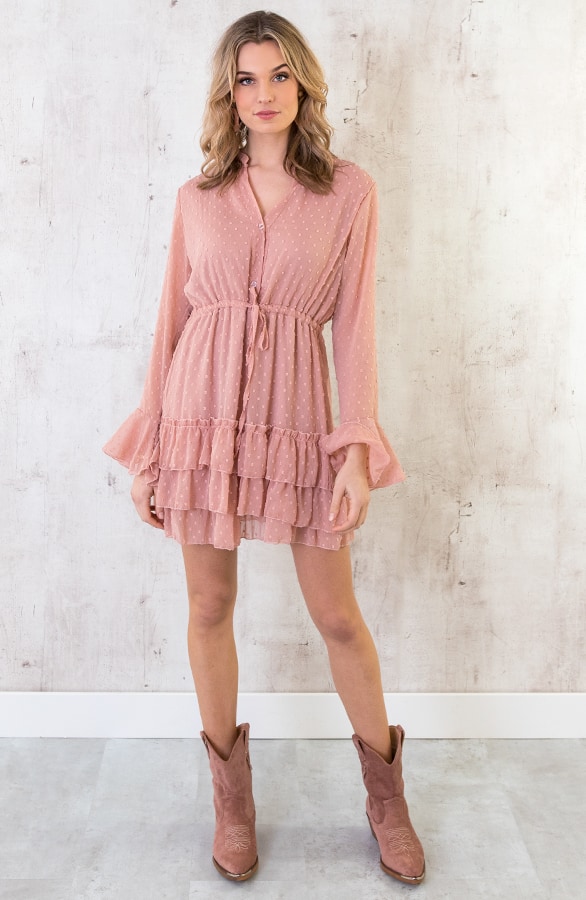 Laagjes Stippen Jurk Oud Roze – shoparchief, foto 6