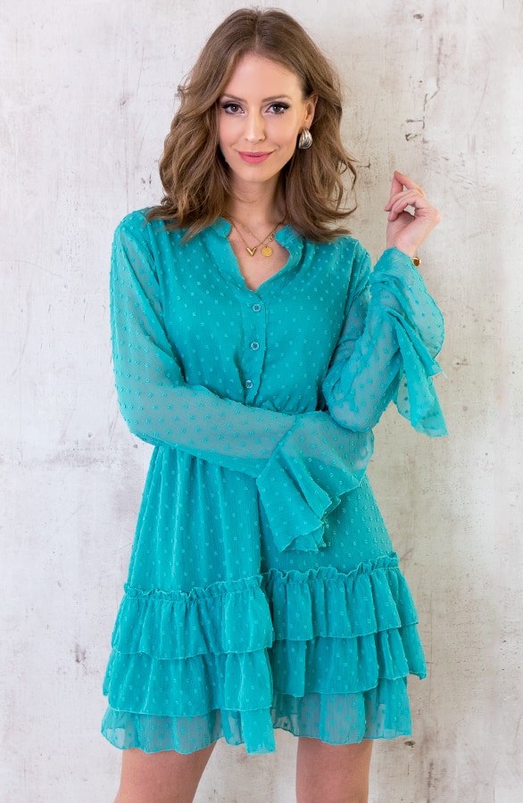 Laagjes Stippen Jurk Turquoise – shoparchief, foto 2