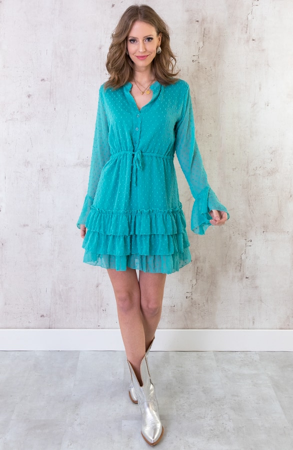 Laagjes Stippen Jurk Turquoise – shoparchief, foto 4