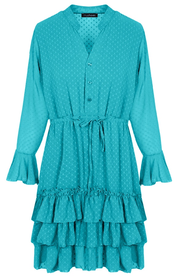 Laagjes Stippen Jurk Turquoise – shoparchief