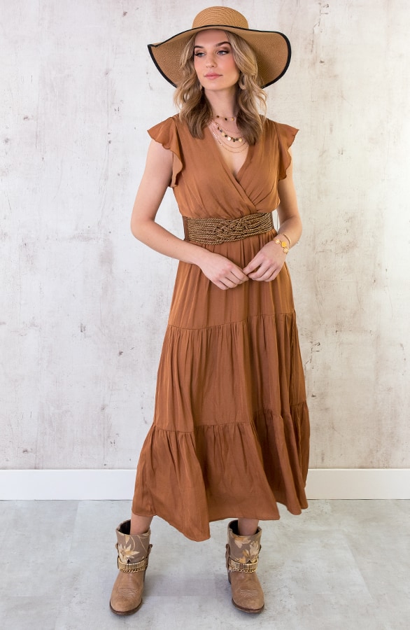 Maxi Jurk Dames Cognac – shoparchief, foto 4