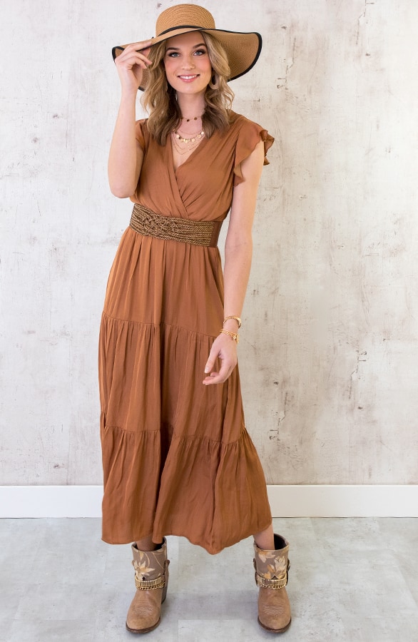 Maxi Jurk Dames Cognac – shoparchief, foto 2