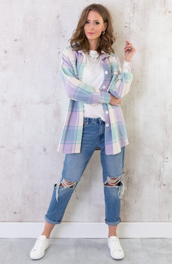 Oversized Blouse Geblokt Lila – shoparchief, foto 3
