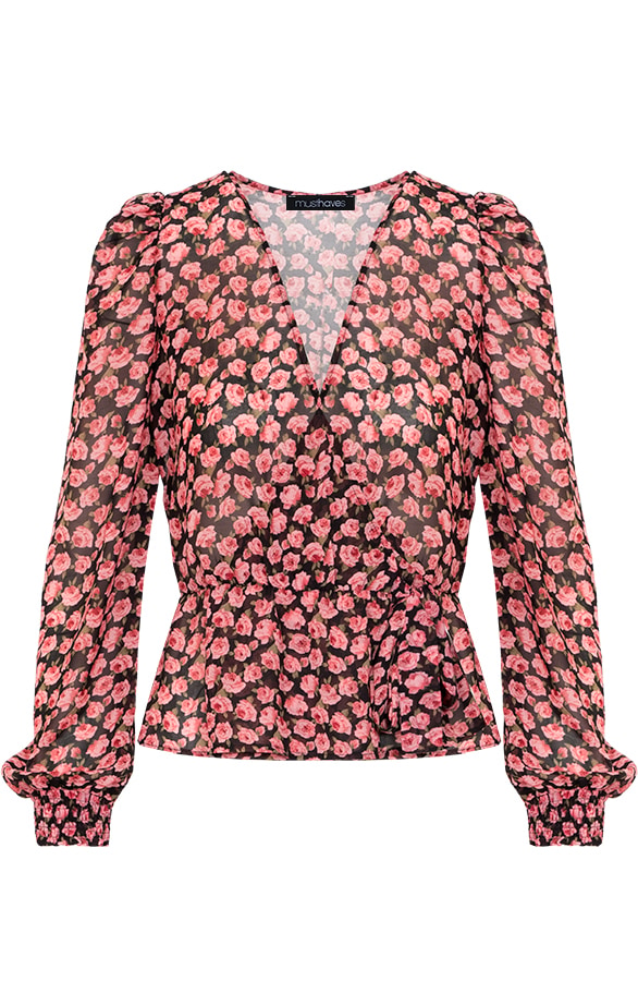 Overslag Bloemen Blouse Zwart – shoparchief, foto 6