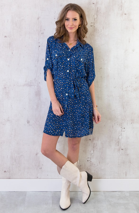 Panter Knopen Jurk Kobalt – shoparchief, foto 3