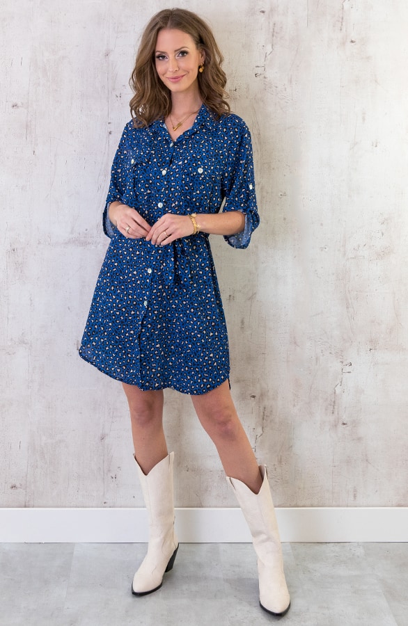 Panter Knopen Jurk Kobalt – shoparchief, foto 7