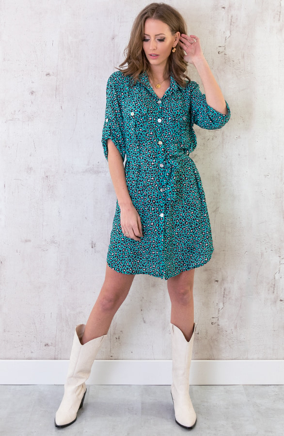 Panter Knopen Jurk Turquoise – shoparchief, foto 3