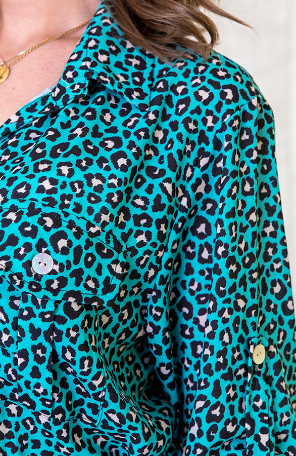 Panter Knopen Jurk Turquoise – shoparchief, foto 5