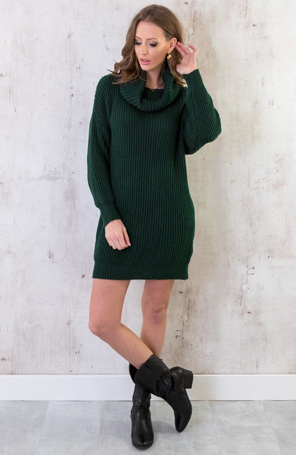 Rollkragenkleid Damen Smaragdgrün, Shoparchiv, Foto 2