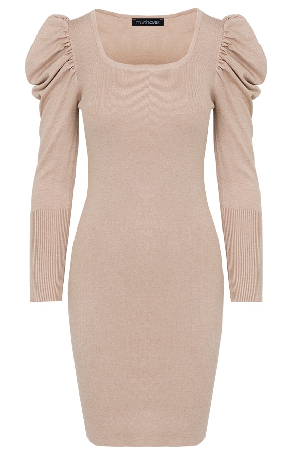 Jurk Pofmouwen Dames Taupe – shoparchief