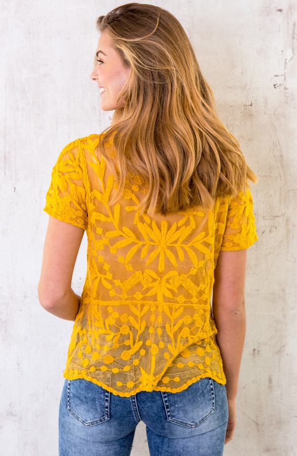 Kanten Bloemen Top Okergeel – shoparchief, foto 4