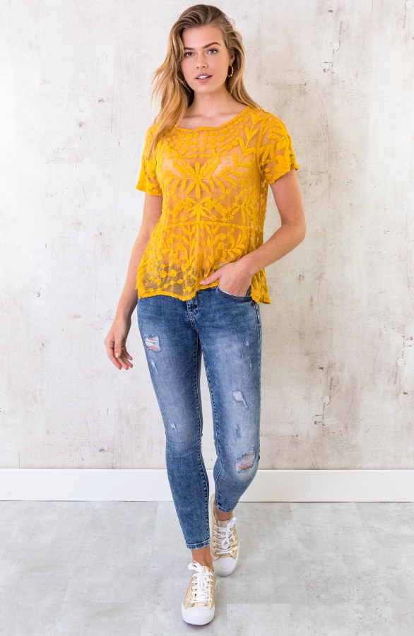Kanten Bloemen Top Okergeel – shoparchief, foto 3