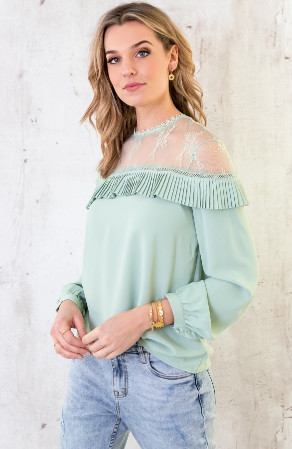 Kanten Blouse Ruches Mint – shoparchief, foto 3