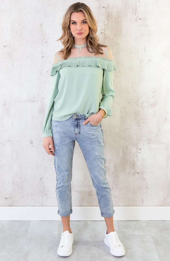 Kanten Blouse Ruches Mint – shoparchief, foto 4