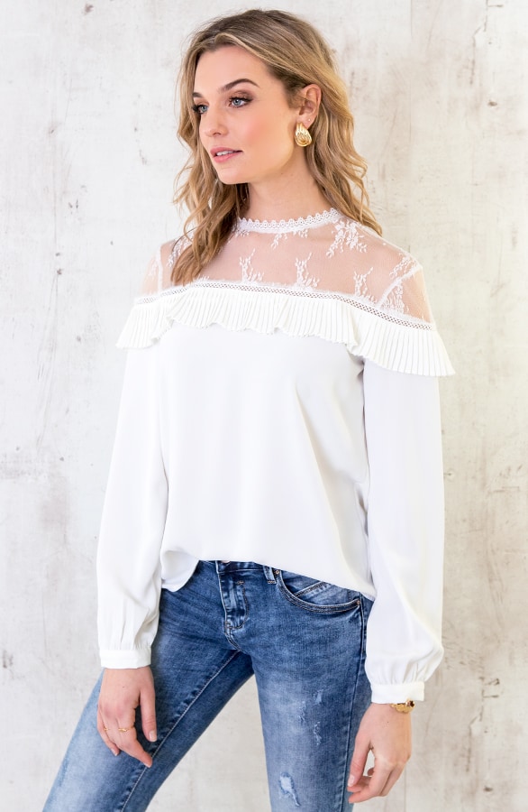 Kanten Blouse Ruches Wit – shoparchief, foto 2