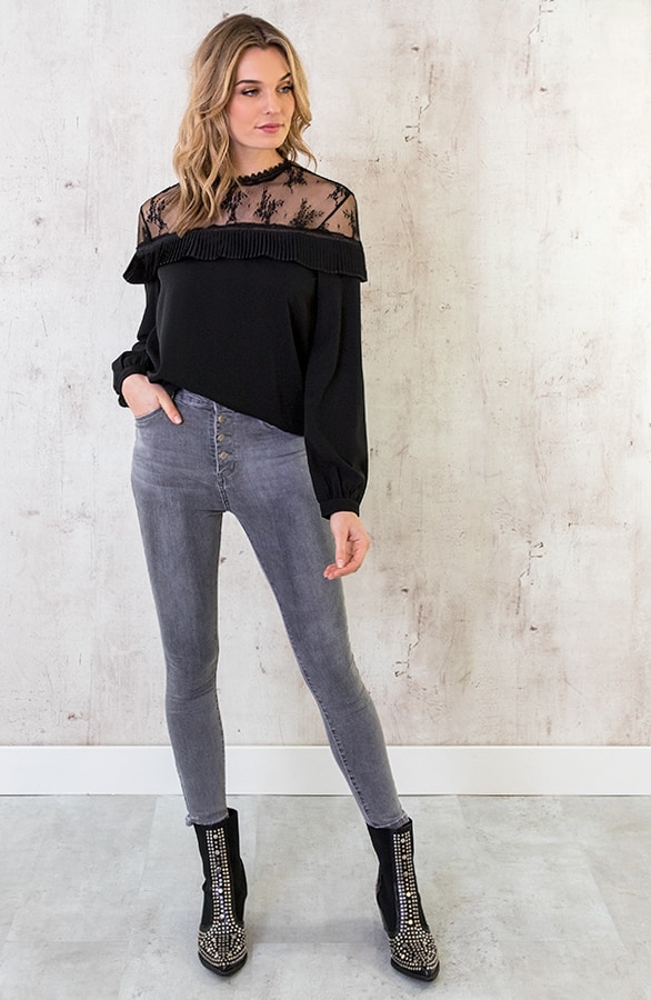 Kanten Blouse Ruches Zwart – shoparchief, foto 7