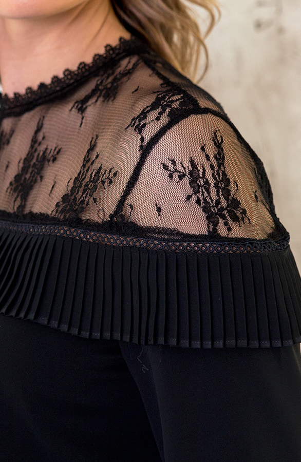 Kanten Blouse Ruches Zwart – shoparchief, foto 6
