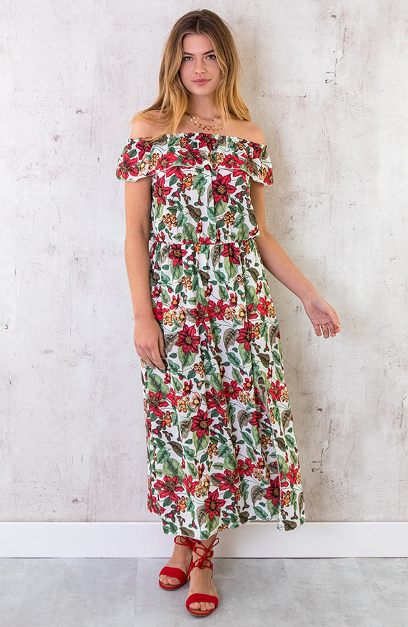 Off Shoulder Bloemen Jurk Creme – shoparchief, foto 2