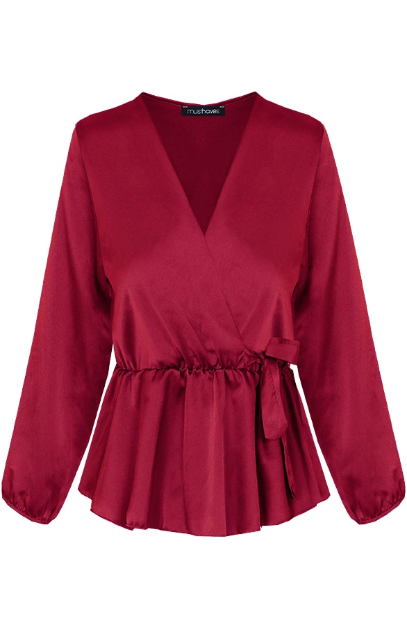 Satijnen Overslag Blouse Bordeaux – shoparchief