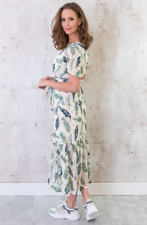 Midi Leaves Jurk Deluxe Wit – shoparchief, foto 2