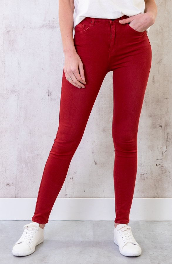 High Waisted Skinny Jeans Rood – shoparchief, foto 7