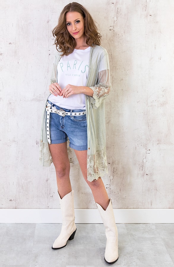Kanten Bloemen Vest Mint – shoparchief