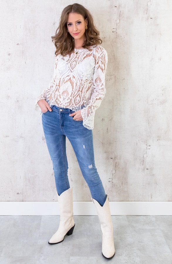 Kanten Flared Top Wit – shoparchief, foto 4