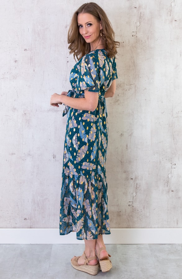 Midi Leaves Jurk Deluxe Turquoise – shoparchief, foto 2