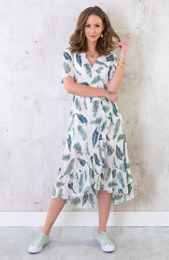 Midi Leaves Jurk Wit – shoparchief, foto 5