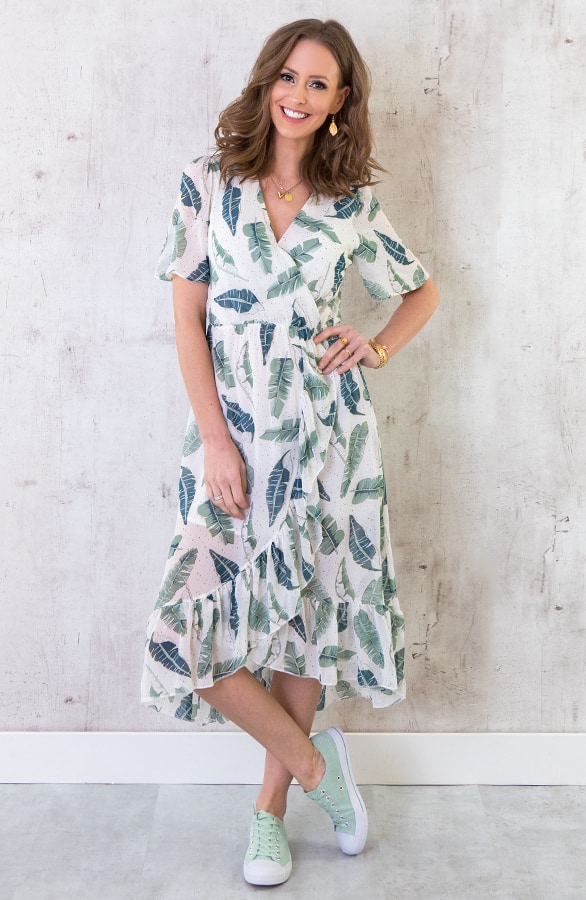 Midi Leaves Jurk Wit – shoparchief