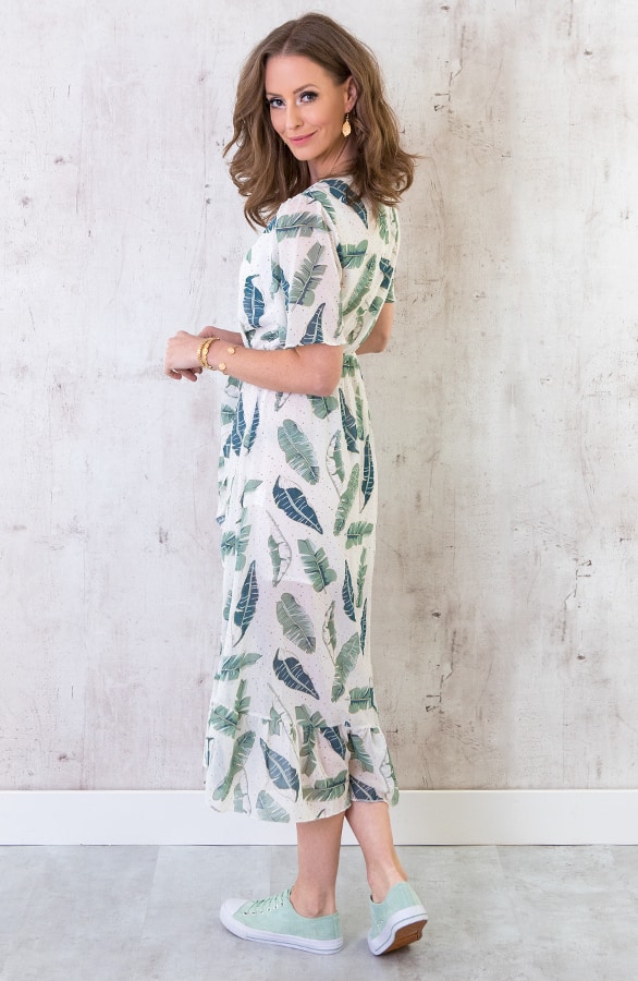 Midi Leaves Jurk Wit – shoparchief, foto 2