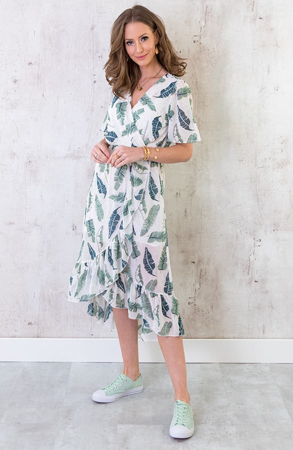 Midi Leaves Jurk Wit – shoparchief, foto 3