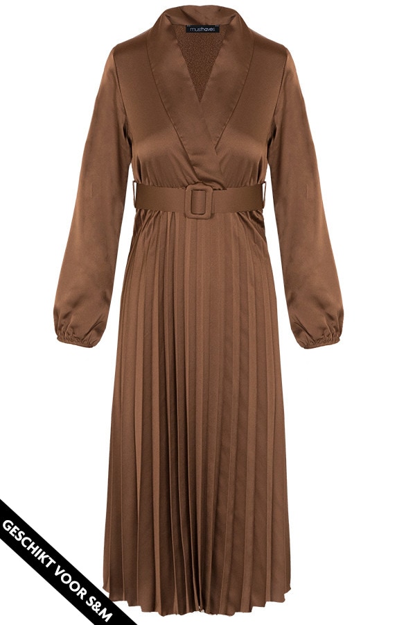 Plisse Jurk Zijde Cognac – shoparchief