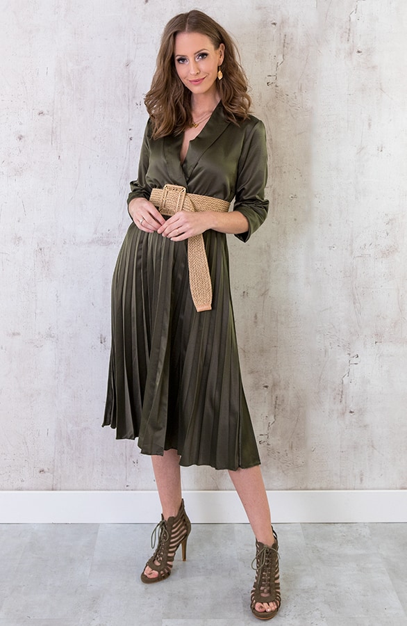 Plisse Jurk Zijde Legergroen – shoparchief, foto 5