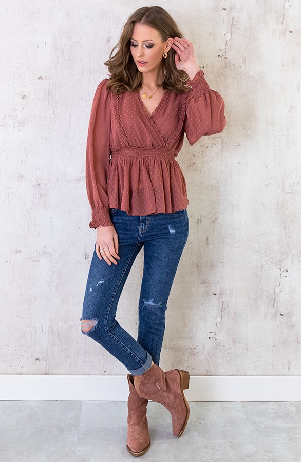 Polkadot Overslag Top Oud Roze – shoparchief, foto 2