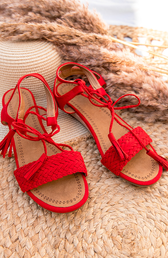 Suede Vlecht Sandalen Rood – shoparchief
