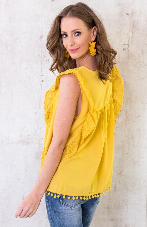 Top Met Pompons Geel – shoparchief, foto 3