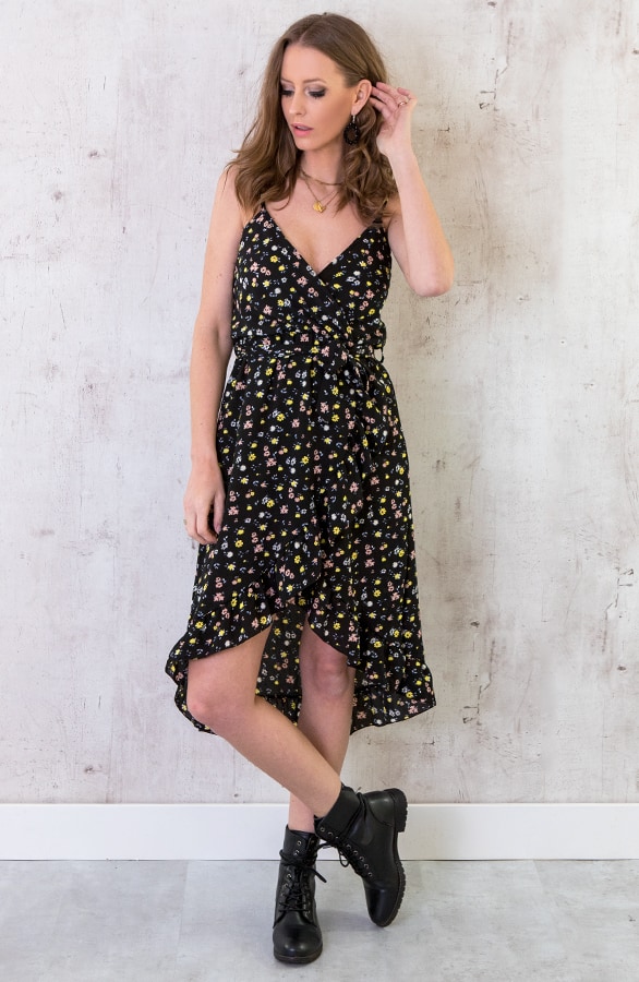 Bloemen Spaghetti Jurk Zwart – shoparchief, foto 2
