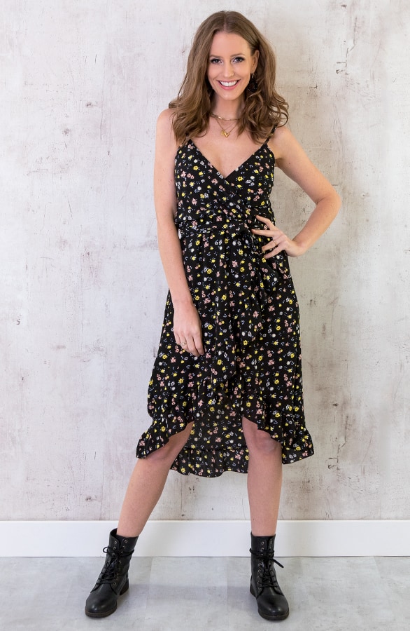 Bloemen Spaghetti Jurk Zwart – shoparchief
