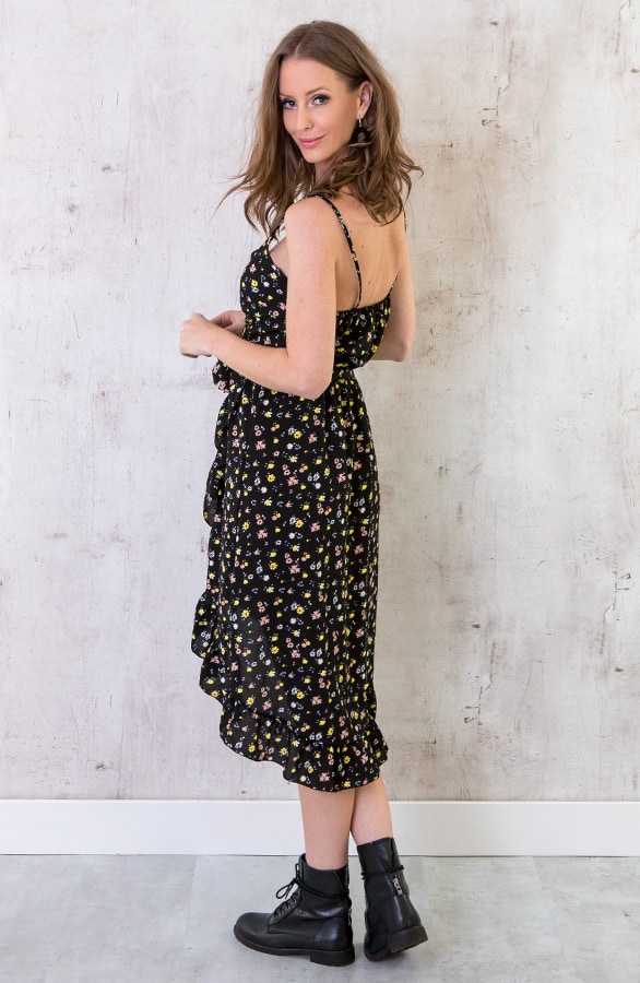 Bloemen Spaghetti Jurk Zwart – shoparchief, foto 6