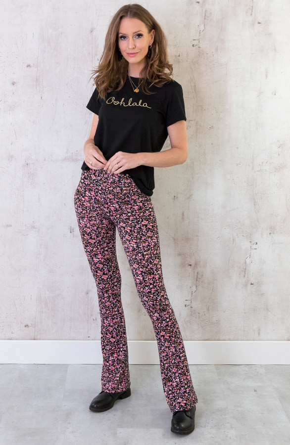 Flared Broek Bloemen Zwart – shoparchief, foto 6