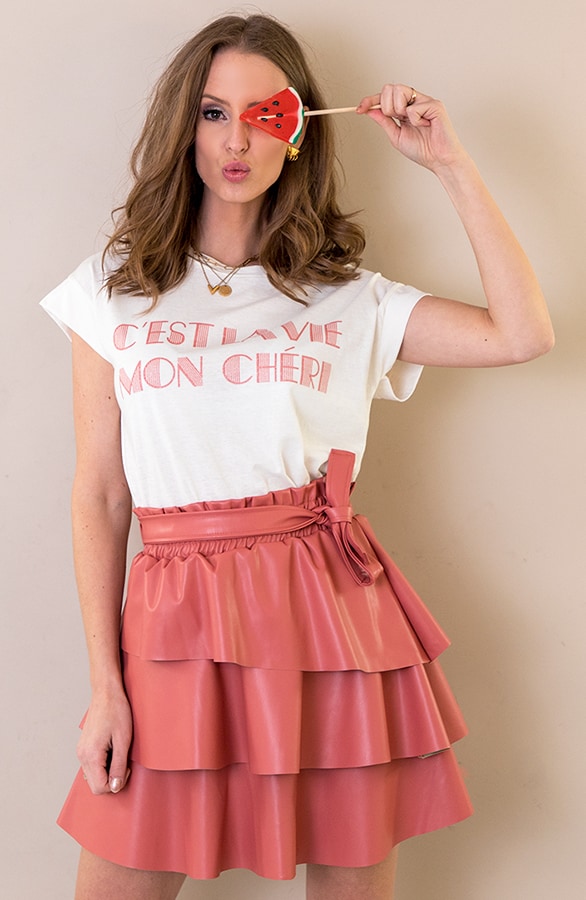 Leren Ruffle Rok Koraal – shoparchief, foto 3