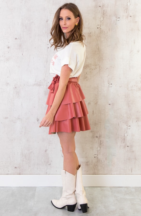 Leren Ruffle Rok Koraal – shoparchief, foto 6