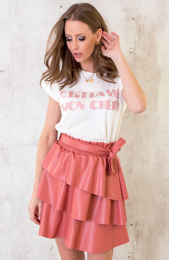 Leren Ruffle Rok Koraal – shoparchief, foto 7